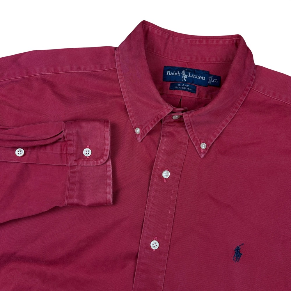 Ralph Lauren Blake Red Cotton Twill Button Down Shirt Mens XL Long Sleeve Preppy